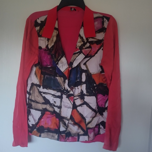 Elie Tahari Silk Abstract Blouse Pink size L - Picture 2 of 6